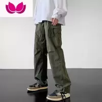 七斓美式机能冲锋裤军绿色工装裤男防风防水裤子oversize直筒宽松休闲