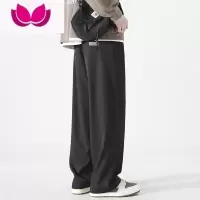 七斓黑色裤子男士百搭宽松直筒垂感夏季薄款潮牌美式阔腿休闲长裤