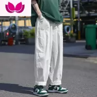 七斓卡其色日系工装裤子男款夏季宽松直筒阔腿裤港风潮牌复古休闲长裤