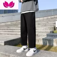 七斓宽松直筒裤男裤子长裤休闲裤春季潮牌卫裤黑色男生运动裤九分