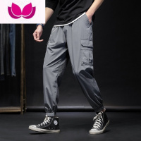 七斓夏季超薄冰丝休闲裤男士多袋工装裤宽松薄款免烫运动加大加肥弹力