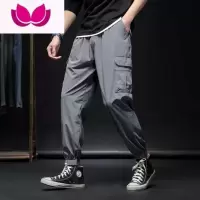 七斓夏季超薄冰丝休闲裤男士多袋工装裤宽松薄款免烫运动加大加肥弹力