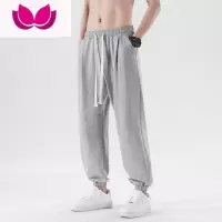 七斓灰色宽松卫裤男运动裤子款针织大码束脚胖子夏季薄款休闲裤
