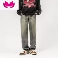 七斓牛仔裤男款欧美高街vibe水洗做旧小众设计感直筒宽松休闲长裤