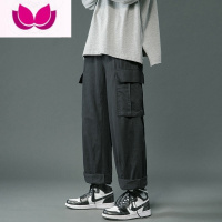 七斓日系百搭工装裤男夏季潮牌宽松直筒休闲裤港风纯色阔腿中性长裤子
