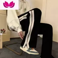七斓美式拉链条纹休闲裤子男hiphop垂感宽松直筒裤高级感卫裤夏季