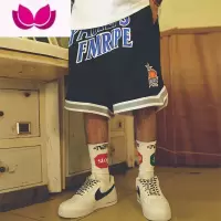 七斓刺绣复古美式篮球短裤男大码夏季薄款潮牌宽松运动休闲冰丝五分裤