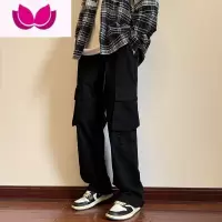 七斓工装裤子男夏季美式hiphop潮牌设计感小众大口袋直筒阔腿休闲长裤