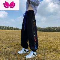 七斓美式排扣运动裤子男款潮牌痞帅青少年束脚宽松大码休闲卫裤
