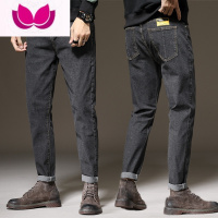七斓2023春季黑色牛仔裤男宽松直筒休闲长裤韩版潮流弹力裤子男款潮牌