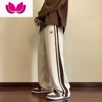 七斓条纹灯芯绒裤子男春季美式高街阔腿运动长裤复古宽松直筒休闲裤