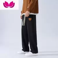 七斓直筒裤子男小熊刺绣阔腿垂感运动卫裤休闲长裤大码学生潮牌