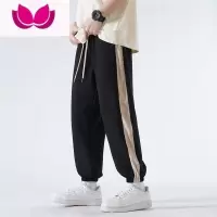 七斓侧边条纹运动裤子男款宽松束脚休闲长卫裤大码高街美式vibe