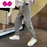 七斓春款潮牌裤子男灰色束脚男裤2023新款运动卫裤痞帅休闲裤潮