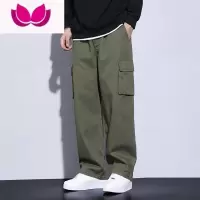 七斓工装裤男美式高街军绿色男生裤子直筒裤春季运动裤潮牌休闲裤