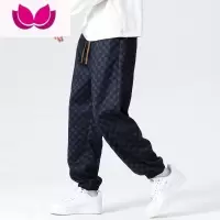 七斓棋盘格子休闲裤子男款宽松束脚九分裤男潮牌夏季百搭运动长裤