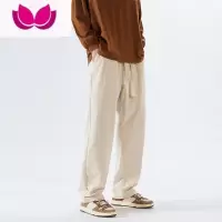 七斓灯芯绒直筒裤子男款潮牌阔腿卫裤运动休闲长裤大码垂感杏色