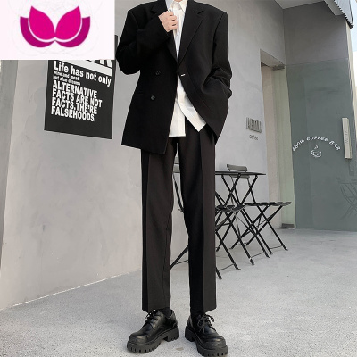 七斓纯黑色西装裤子男款痞帅高级感修身那不勒斯西裤直筒垂坠感休闲裤