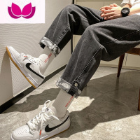 七斓复古卷边牛仔裤男士秋季港风炸街痞帅裤子潮流ins宽松百搭直筒裤