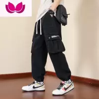 七斓日系工装裤子男款黑色潮牌束脚裤休闲长裤美式大码宽松