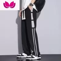 七斓冰丝运动裤子男士夏季潮牌美式高街直筒阔腿裤小众设计感休闲长裤