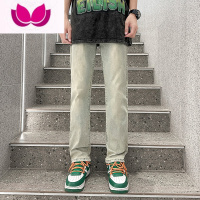 七斓美式修身直筒牛仔裤男高街vibe复古裤子夏季薄款黄泥染休闲长裤潮