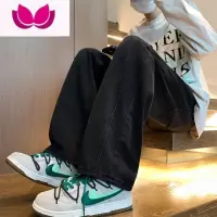 七斓纯黑色牛仔裤男款ins潮牌宽松直筒裤子美式高街古着vintage工装裤