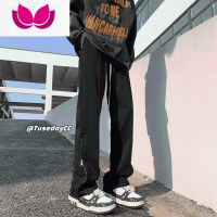 七斓侧边拉链冰丝裤子男小众设计感直筒西裤垂坠感高级感vibe微喇裤潮