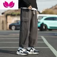 七斓日系工装裤男士运动宽松潮牌九分直筒痞帅男生休闲长款裤子