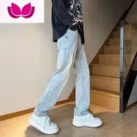 七斓美式直筒牛仔裤男款春季高街复古潮牌宽松长裤水洗黄泥修身裤子夏