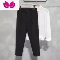 七斓春季大码西裤胖子男加肥加大弹力皱垂感松紧腰九分西装裤小直筒