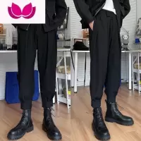 七斓搭配马丁靴裤子男士魔术贴西裤男痞帅加绒束脚网红哈伦休闲裤