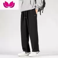 七斓灰色卫裤男直筒阔腿裤潮牌款休闲长裤冬季加绒束脚抽绳运动裤