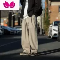 七斓夏季卡其色阔腿工装裤子男款日系直筒宽松休闲长裤男生潮牌
