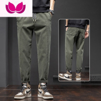 七斓高街潮牌休闲裤子男士新款直筒男裤宽松抽绳百搭工装裤男款