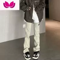 七斓美式复古vibe裤子高街潮牌水洗黄泥染牛仔裤男修身显瘦直筒微喇裤