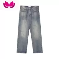 七斓美式复古牛仔裤男士夏季水洗做旧阔腿直筒裤vibe潮牌宽松长裤