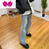 七斓美式高盎司牛仔面料Vintage水洗浅蓝色立裁显瘦微喇微弹牛仔裤男