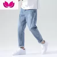 七斓浅蓝色牛仔裤男款春季直筒宽松韩版潮流男裤款休闲牛仔长裤男