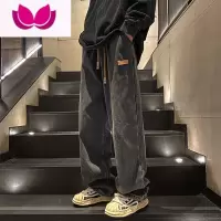 七斓黑色牛仔裤男美式复古潮牌直筒裤子春季水洗高街vibe阔腿休闲长裤
