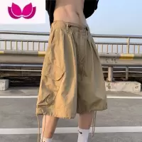 七斓日系cityboy工装短裤男夏季ins潮牌卡其色裤子美式阔腿六分裤