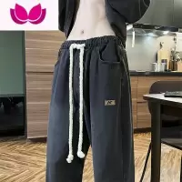 七斓抽绳松紧腰牛仔裤男水洗复古直筒款欧美高街vibe美式街头裤子