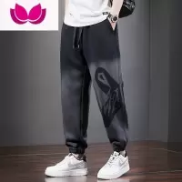 七斓休闲卫裤男士宽松束脚裤子男潮牌款胖子加肥大码运动长裤夏季