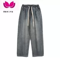七斓美式水洗做旧潮牌宽松休闲百搭抽绳阔腿直筒长裤子
