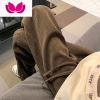 七斓棕咖色设计感裤子男潮牌直筒垂感麦穗纹针织裤美式复古抽绳休闲裤