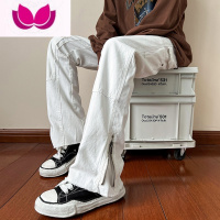 七斓胖胖哥牛仔裤男士美式复古款高街vibe大码宽松直筒黑色裤子