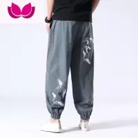 七斓亚麻休闲裤子男装宽松束脚阔腿九分裤春季大码棉麻裤中国风哈伦裤