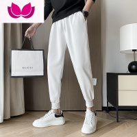 七斓2023新款华夫格裤子男装潮牌痞帅运动束脚白色卫裤男休闲裤