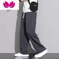 七斓男士宽松直筒灰色运动裤款夏季卫裤潮流阔腿休闲长裤子男