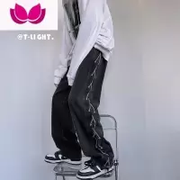 七斓hiphop炸街裤子高街ins潮男美式vibe风牛仔裤设计感小众阔腿裤男